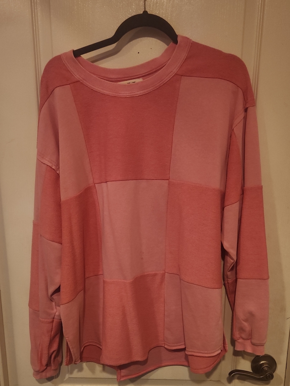 Patchwork Crewneck Sweater in Pink